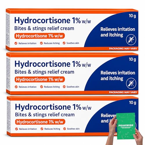3 x Hydrocortisone Cream 1% w/w - Bite and Sting Cream for Mosquito and Bee Sting Treatment Anti-Itch Cream and Redness Solution (3 x 10g Tube) Peakwise Bundle Relief Guide (Brand May Vary)