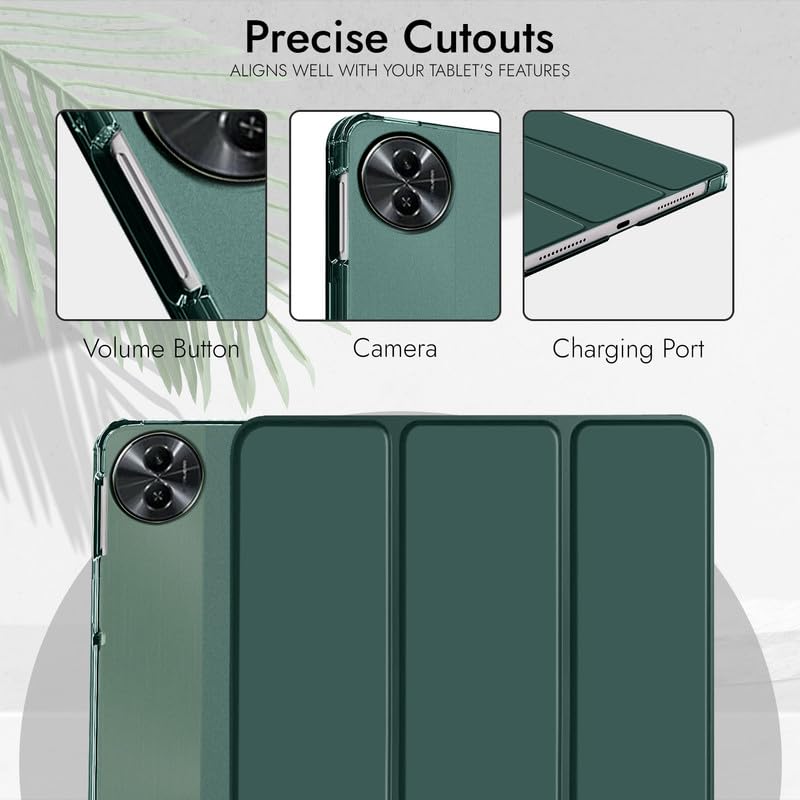 Image of Robustrion Cover for Realme Pad 2 Cover Case 11.5 inch, Transparent Back Flip Case Cover for Realme Pad 2 Tablet Cover - Dark Green