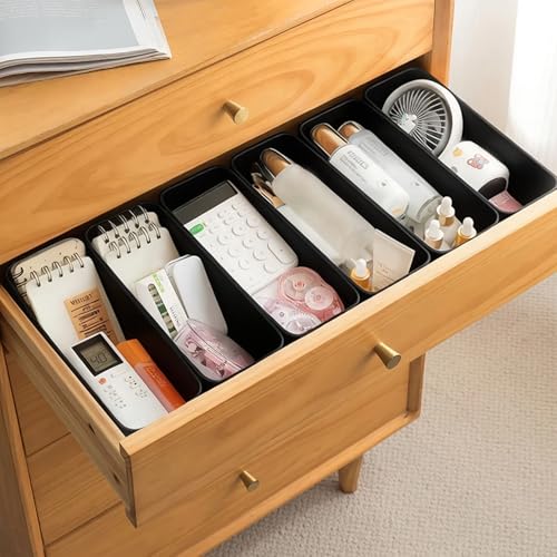 LYLIDIA 6 Stück Aufbewahrungsbox Klein Schmal 30cm, Kunststoffbox Organizer Box Aufbewahrung, Aufbewahrungskorb Kisten Schrank Schubladen Ordnungsboxen Basket körbchen für Bad, Küche (Schwarz*6)