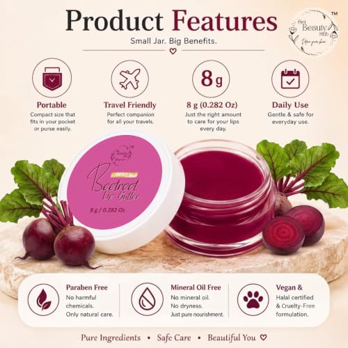 Image of Beetroot Organic Lip Butter | SPF 50 & SPF 30 | 12-Hour Soothing & Deep Moisture | Lip Brightening & Intense Hydration | 8g (Pack of 2)