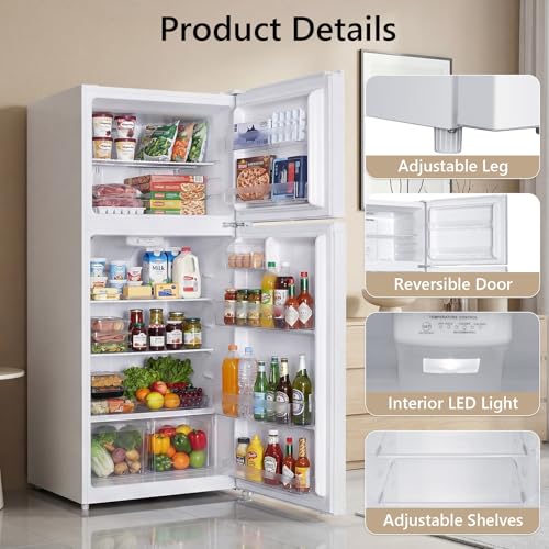 Image of Electactic 17.6 Cu. Ft. Top Freezer Refrigerator, 2 Door Fridge with Freezer, Full Size Refrigerator with Digital Temp Control, Garage Ready, Removable Shelves for Kitchen Commercial, White