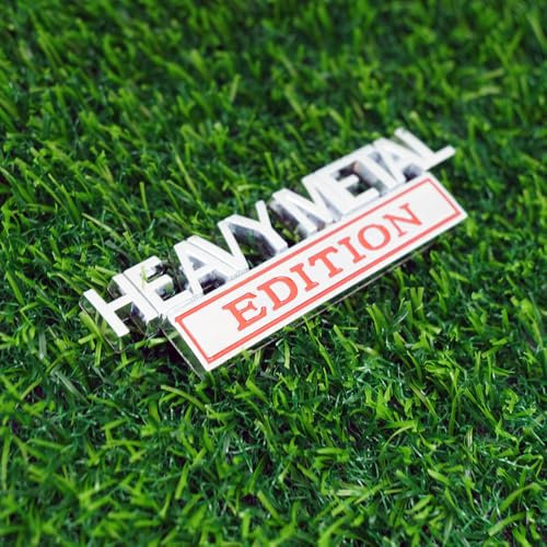 Image of Pair Set Heavy Metal Edition Emblem 3D Fender Badge Decal Sticker Nameplate for Universal Vehicle, Car, Truck, SUV Motorcycle Accessories (Silver Red)