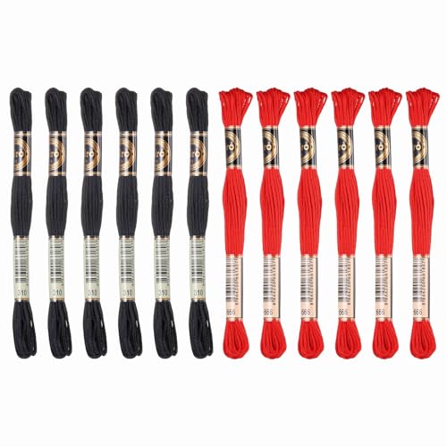 Image of PATIKIL 12 Skeins Embroidery Floss Polyester Embroidery Threads Bracelets String for Cross-Stitch Hand Embroidery, Black /Red