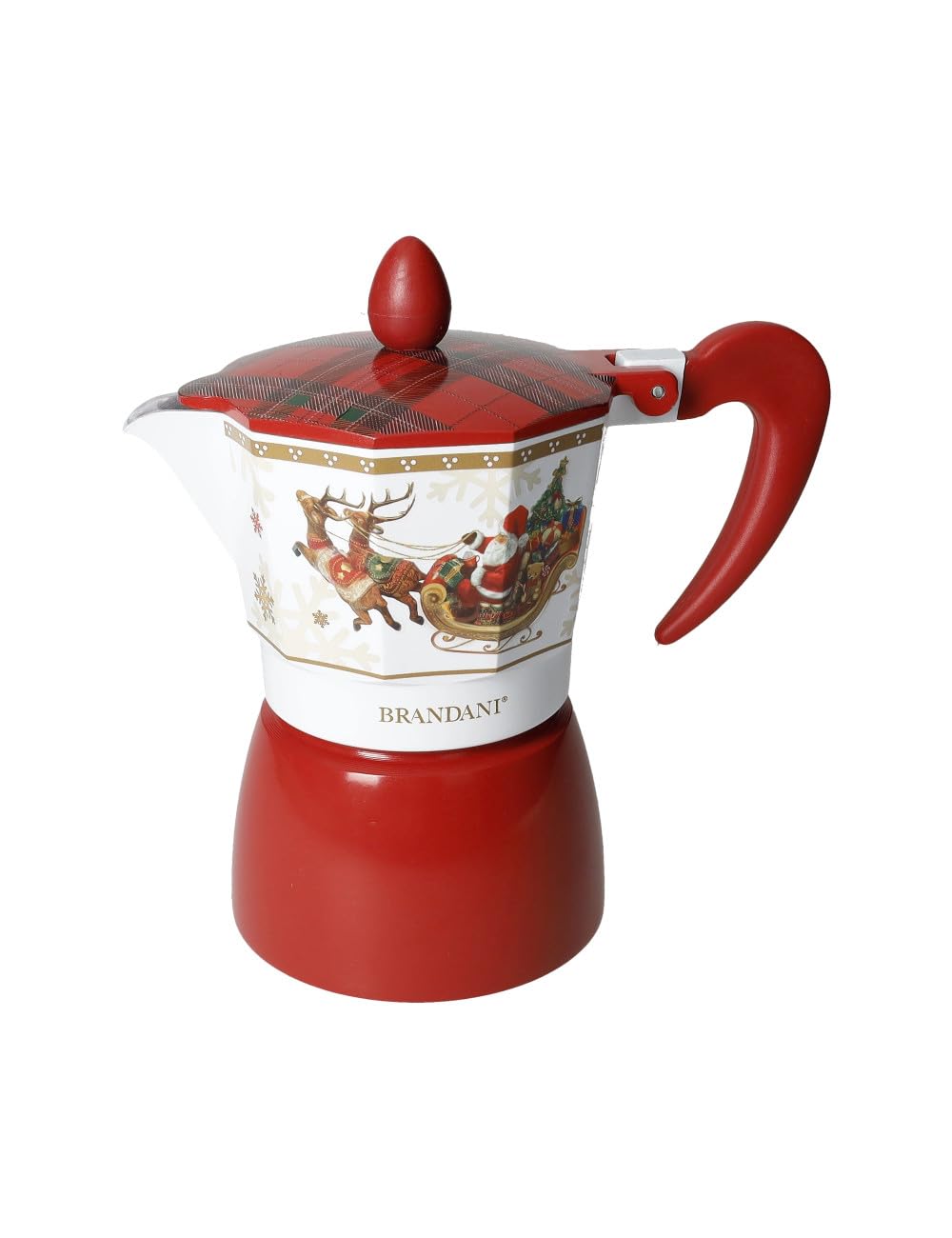 Brandani 89913 Caffettiera Christmas Tartan in Alluminio - Capacità 3 Tazze - 15x9x16h cm
