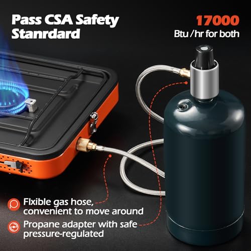 Odoland Portable 2 Burner Camping Stove Propane 17000 BTU/h Gas Stove Collapsible Backpacking Stove for Indoor Outdoor Cooking Hiking and Picnic - image 2