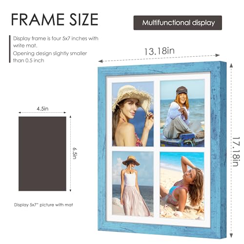 Image of DUENPY 12x16 Picture Frame 5x7 Collage Picture Frame Displays Four 5x7 inch Photos or 12x16 (Without Mat) for Available Horizontal Wall Mounting Display and Vertical Blue