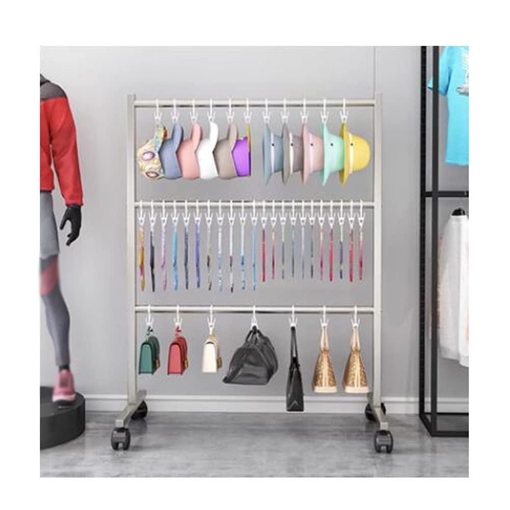 Clothing Garment Rack, Rolling Clothes Organizer with Wheels and Bottom Shelves, Storage Hanger Stacker Cart for Shopping Mall, Specialty Store (Color : Silver, Size : 80x40x105cm)