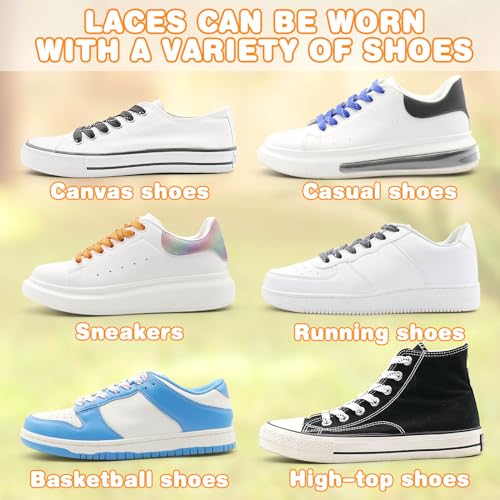 Image of Flat Shoelaces Multicolor Twill Point Thick Shoe Lace Shoestring 2 Pair