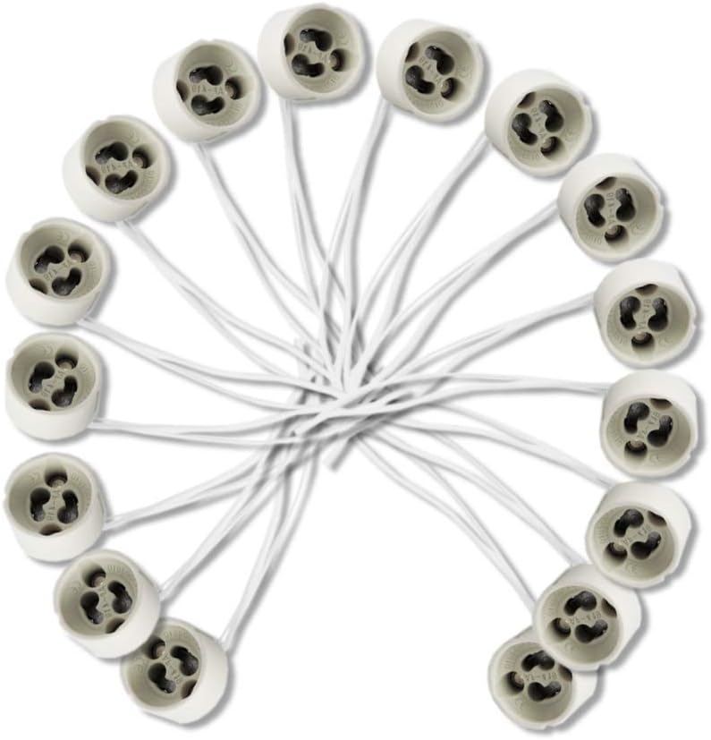 50 Pack GU10 Ceramic Socket Base Holder with 5.12 inch (13cm) Silicone Wire, Lamp Connector for LED, Halogen, and CFL Bulbs, Dimmable Light Socket for Ceiling and Track Fixtures