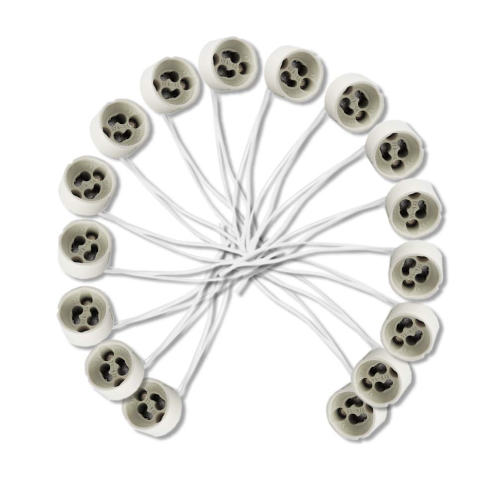 50 Pack GU10 Ceramic Socket Base Holder with 5.12 inch (13cm) Silicone Wire, Lamp Connector for LED, Halogen, and CFL Bulbs, Dimmable Light Socket for Ceiling and Track Fixtures