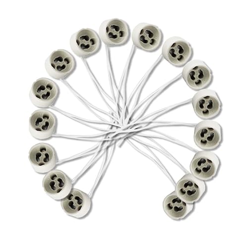 DEMASLED 50 Pack GU10 Ceramic Socket Base Holder with 5.12 inch (13cm) Silicone Wire, Lamp Connector for LED, Halogen, and CFL Bulbs, Dimmable Light Socket for Ceiling and Track Fixtures