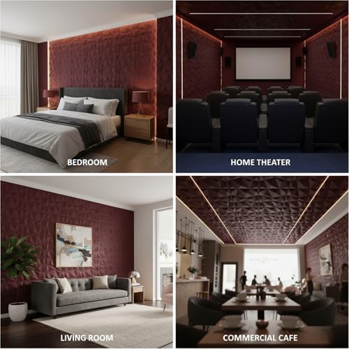 Image of Kayra Decor PVC Panel for Wall - USA Certified SGS Approved PVC Diamond Design, Ruby Rose Color 19.7 inch X 19.7 inch (Pack of 18) - Covers 48.51 Sq. Ft.