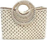 QZUnique Hand-woven Straw Bag Women Summer Beach Handbag Casual Satchel Retro Top Handle Tote Clutch