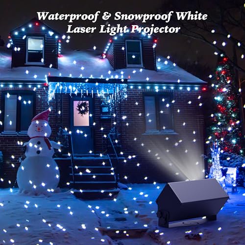 Image of AIRIVO Outdoor Laser Lights Projector, White Laser Fairy Lights Projector, Christmas Snowflake Projector 3 Lighting Modes with Remote Control,Holiday Halloween Decor for Home,Garden, Trees,White Laser