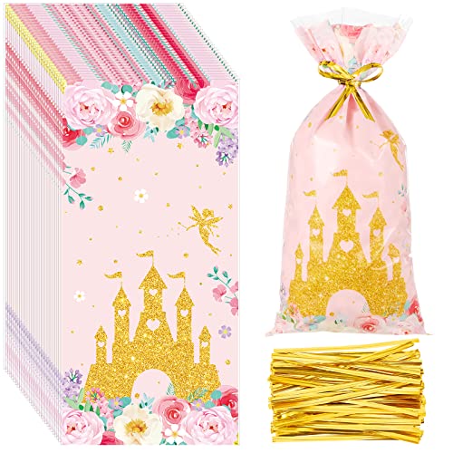 Sacs à friandises princesse Leinuosen : 100 sachets cellophane avec attaches pour bonbons