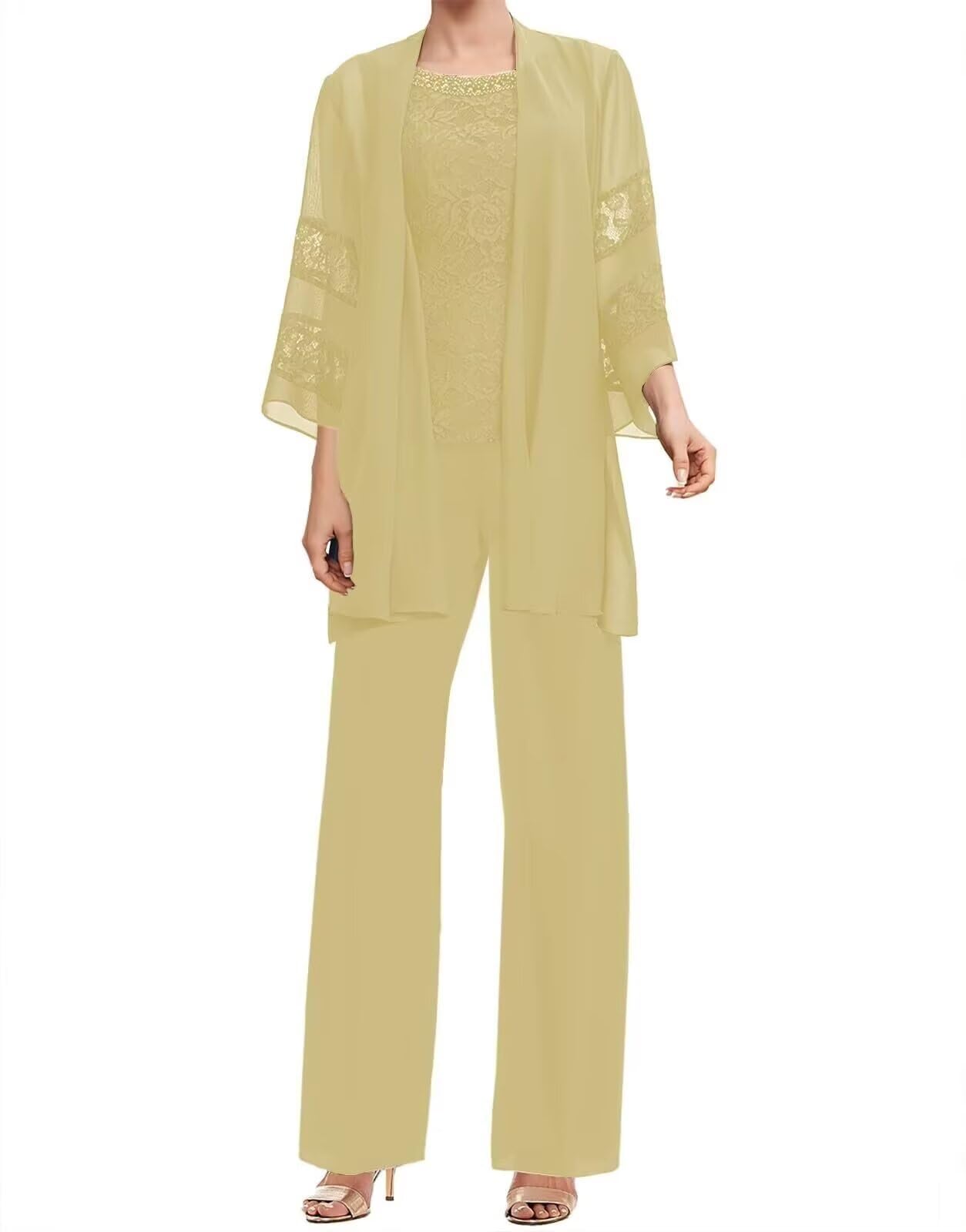 Formal Outfits Mother of The Bride Pant Suits with Jacket Lace Chiffon Wedding Guest Dresses