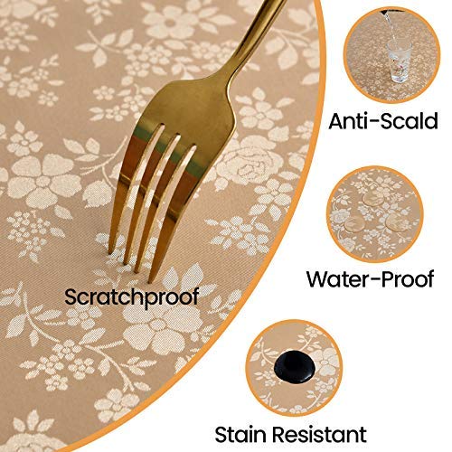 Image of Romanstile Waterproof Vinyl Tablecloth Round, 60 x 60 Inch, Rose Champagne