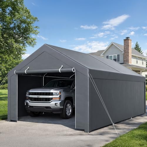 Monucep Zeltgarage Carport 3x6m Garagenzelt Wasserdichtes mit robuster PE Plane, Lagerzelt UV-beständig, Stabiler Stahlrohrkonstruktion, Weidezelt Unterstand für Auto, LKW, SUV, PKW, Grau
