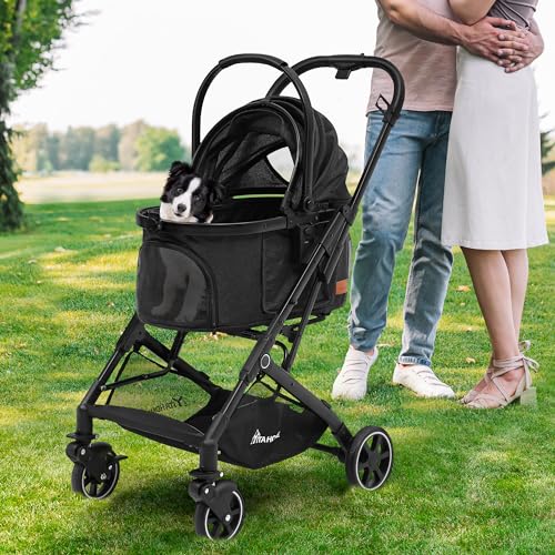 YITAHOME Hundewagen für Kleine Hunde, Hundewagen 3 in 1 Hundebuggy Bis 15.9kg, Klappbar, Hundebuggy Kleine Hunde, Hunde Buggy, katzenwagen, Faltbar Hund Kinderwagen, Tragbarer Kinderwagen (Schwarz)