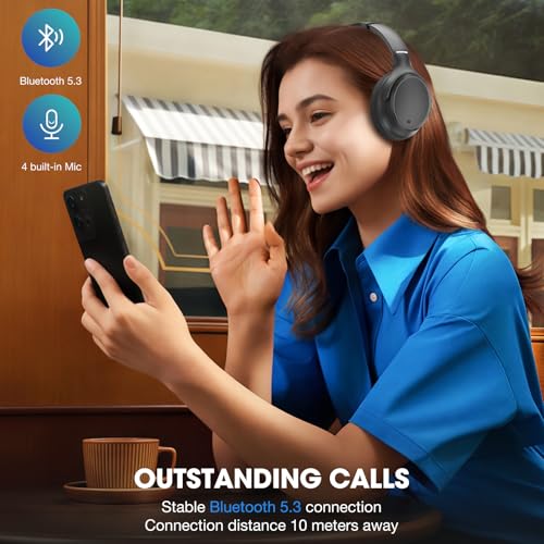 INFURTURE H1 Plus Hybrid Active Noise Cancelling Headphones with EQ Mode, Bluetooth/3.5mm Over Ear Headphones with 4 Microphone, 90H Playtime,Lightweight for Home Travel Office - Image 6