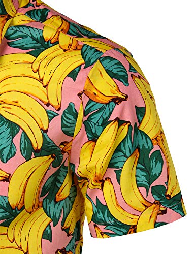 Jogal Men's Cotton Button Down Short Sleeve Hawaiian Shirt Pink Xx-Large #TOP3