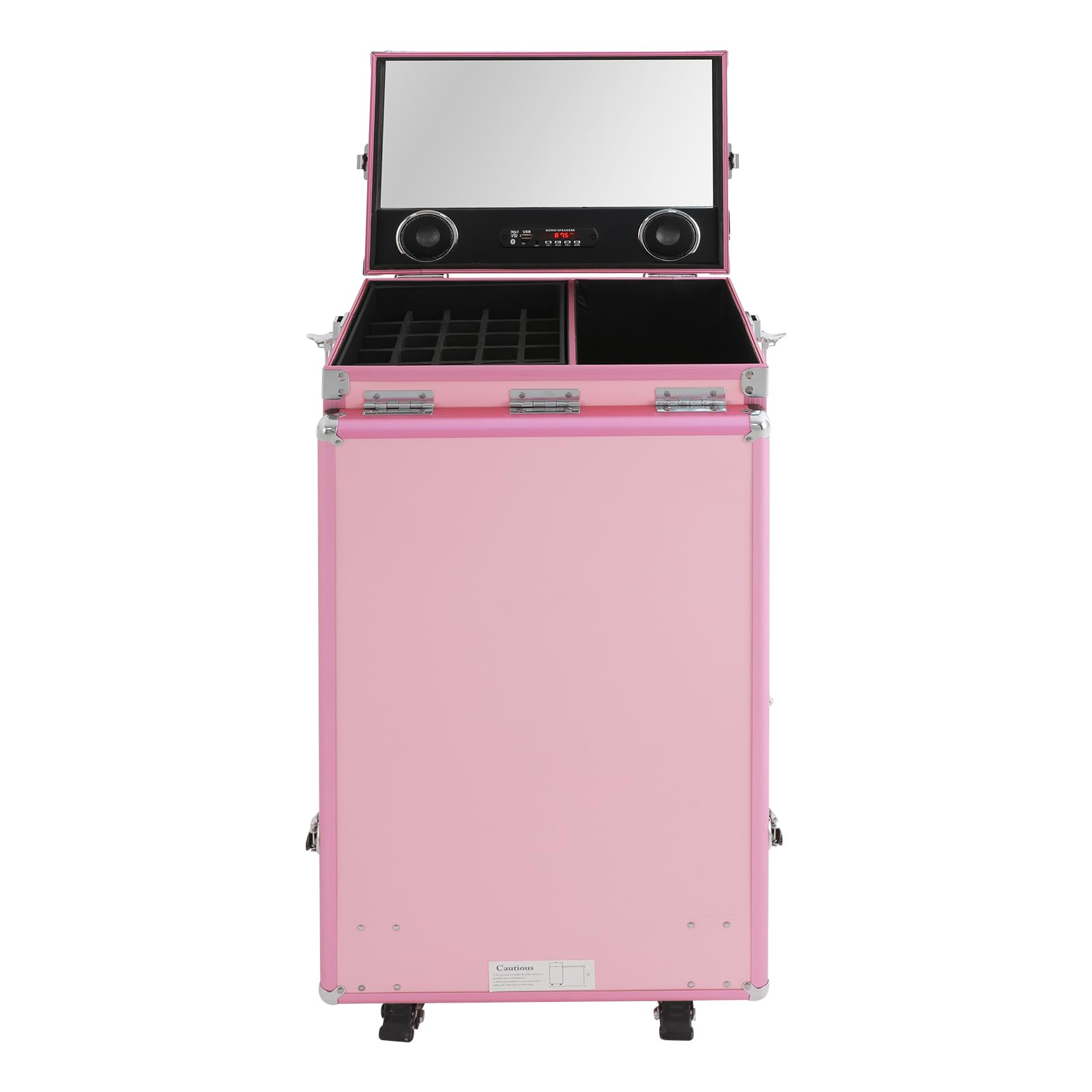 Maletín de maquillaje profesional con mesa plegable y 5 cajones, con espejos y altavoces Bluetooth, maletín de maquillaje, maletín de peluquería grande, mesa de manicura, color rosa