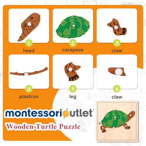 Image of Montessori Wooden Turtle Puzzle for Kids Ages 3-6 - Educational Shape Sorting Toy for Preschool Learning, Fine Motor Skills & Problem Solving | Safe Toddler Puzzle for Home & Classroom (7-Pieces)