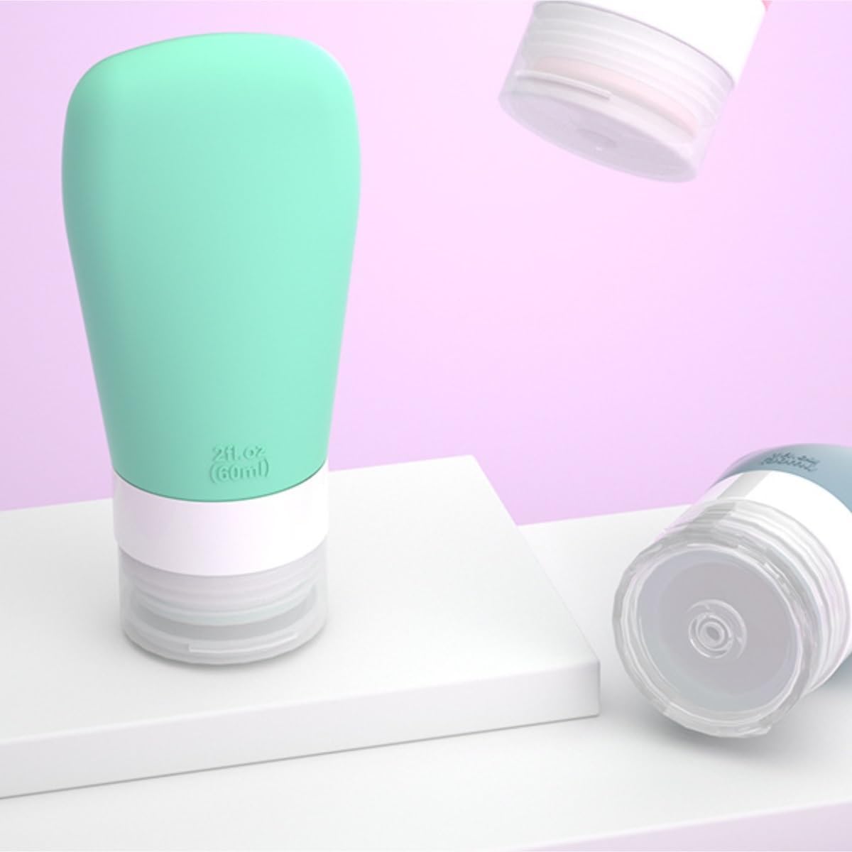 Squeeze Bottle Pack of 6 Silicone Bottle Portable Home Travel Set Facial Cleanser Cosmetic Lotion Storage Squeeze Dinnerware(Blue,60ml)