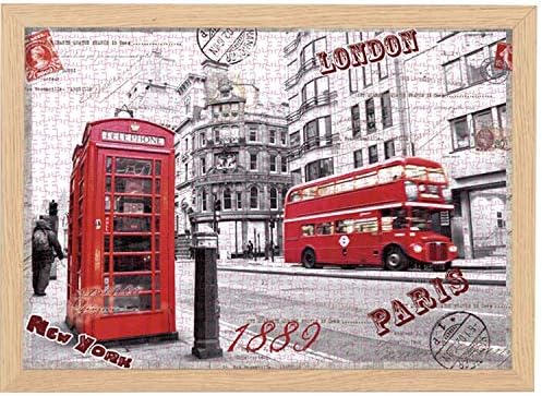 London Red Vintage Double Layer Bus Wooden Jigsaw Puzzle, 1000 Piece Jigsaw Puzzle for Adults, Relax Your Mind Puzzle Boxes Toys Photo Frame Gifts (7102B)