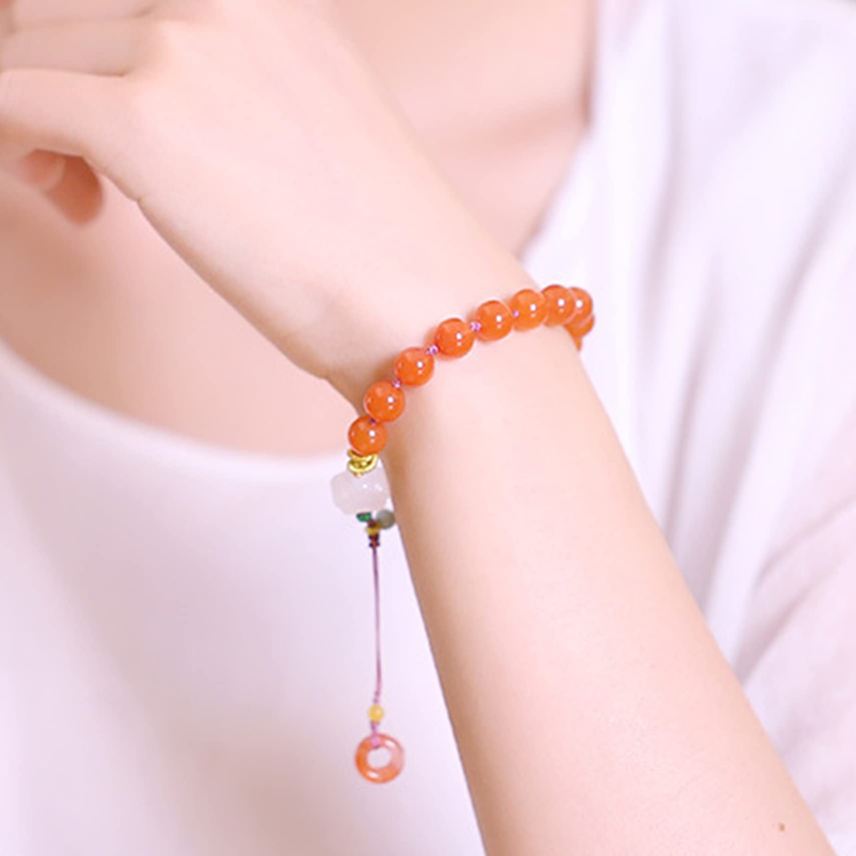 Natural Edelsteinarmband, Wohlstandsarmband Rot -Achat -Armband 8 -mm -Kristallarmband für Frauen Harmonie Schnalle/Kreis Anhänger Kristall Chakra Meditation
