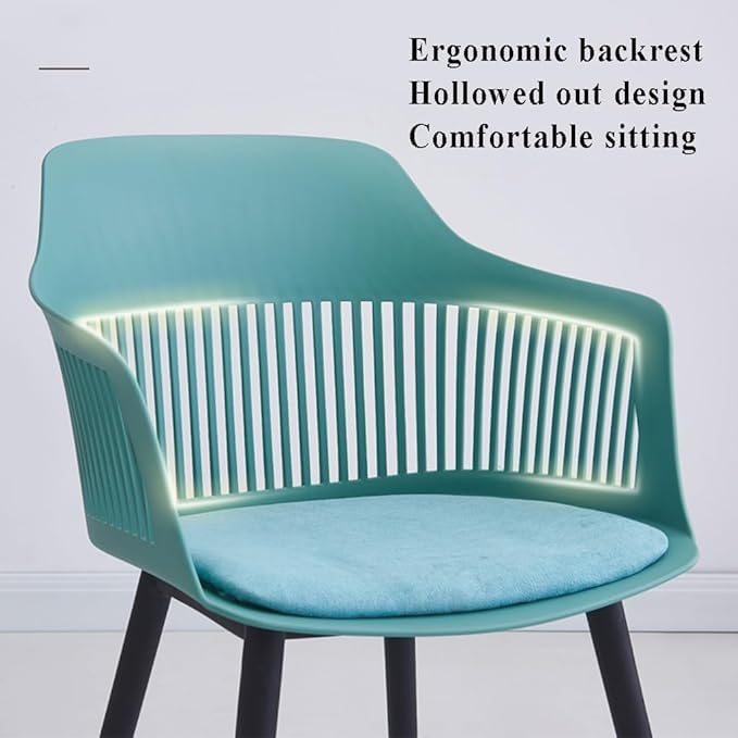 Image of Creative Peacock Blue Plastic Dining Chairs Set of 4 | Armrest Spindle Back Design | Plastic Shell and Legs | 1.47 Feet Seat Height | Dining Kitchen Cafe Restaurant Living Room Home Use
