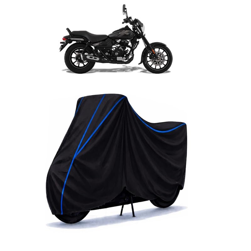 Image of Bajaj Avenger Street 160 BS6 Bike Cover Water Resistant Universal Motorcycle Rain | Heavy Duty UV Protection, Dust, Scratch Indoor Outdoor All Weather with Black Blue Piping Elastic