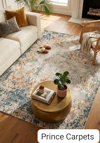 Image of 3x5 Feet (90x150 CM) Carpet for Bedroom Living Room & Hall - Brown Multi Modern Abstract Geometric Silk-Touch Luxury Hotel-Style Washable Anti-Skid Turkish Area Rug