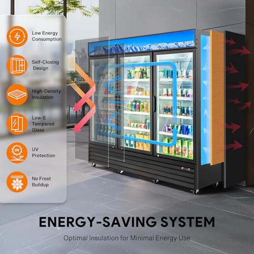 Wilprep Commercial Refrigerator, 72.4 cu. ft. Upright Beverage Display Refrigerator with LED Lighting, 78.1" Swing Glass Door Merchandiser Fridge, ETL, ETL sanitation Listed