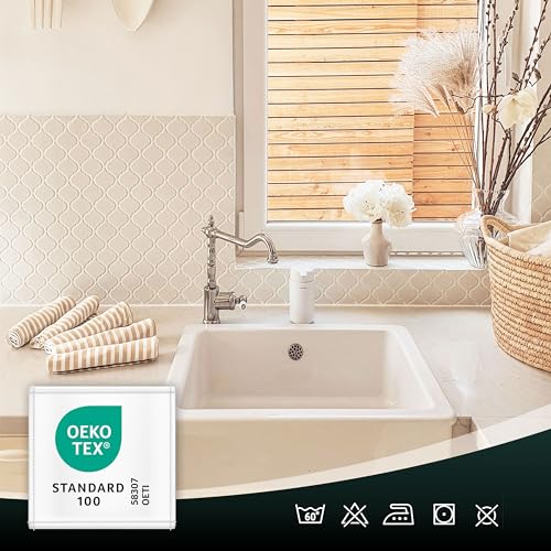 Miniatura 5 de Zollner Juego De 5 Paños De Cocina De Algodón En 50x70 Cm - Paños De Cocina Muy Absorbentes Y Duraderos - Lavables Hasta 60 C - En Rayas Beige - Calidad Hostelería - Certificado Oeko Tex