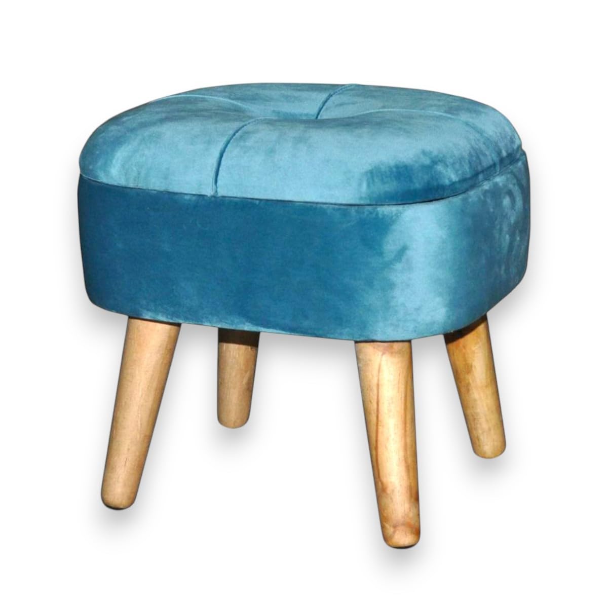 AcaciaHome Stylish & Durable Living Velvet Ottoman Footstool with Lift-Up Storage, Round Design, Traditional Pattern, Comfortable Medium Firmness for Living Room, Office or Lounge (Blue, Round)