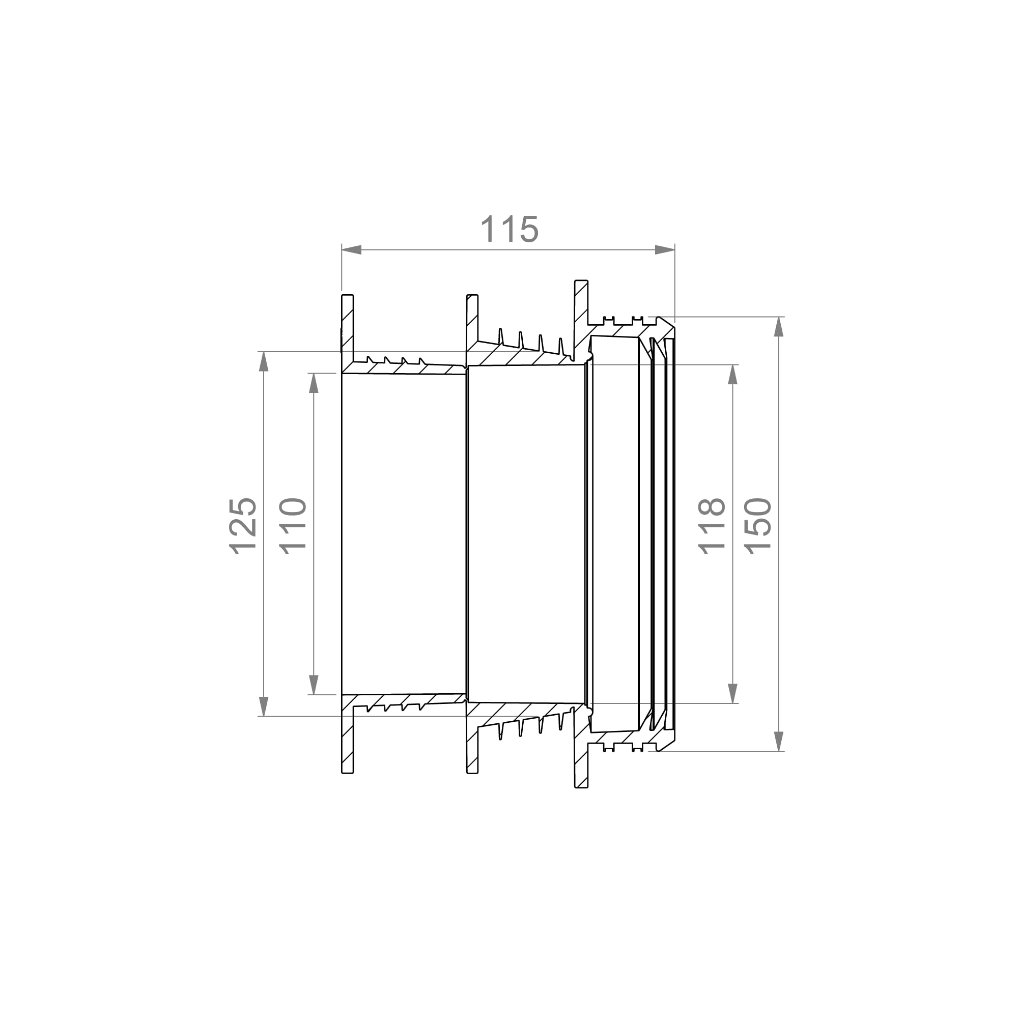 Crassus Adapter kombi CKA, TPE, 1 sztuka, 150-125/110 mm, CRA10107