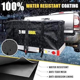 MaxxHaul 70209 Soft Shell Cargo Carrier Bag for Hitch Mount Cargo Rack - Heavy Duty and Water Resistant 47 inch 20 inch x 20 inch Black with Tie Down Straps