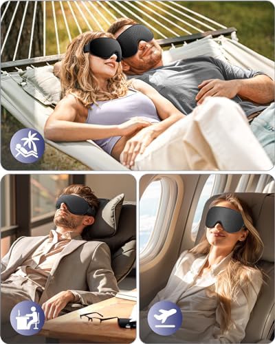 WAOAW Sleep Mask Travel Essentials - 3D Blackout Eye Mask for Sleeping - Soft Breathable Adjustable Light Blocking Eye Covers for Men and Women - Comfortable Night Mask for Travel Flight (Black) - 3