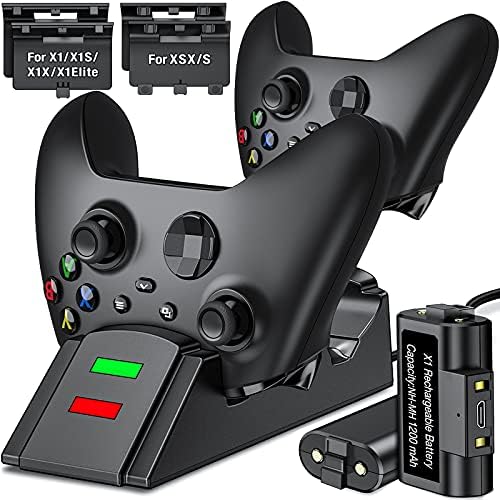 Controller Charger Station for Xbox one, Charging Station for Xbox one Controller Battery Pack, 2 x 1200 Rechargeable Battery Pack Compatible with Xbox Series X|S/Xbox One/Xbox One S/X/Elite