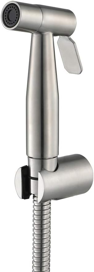 Bidet Sprayer with Single Cold Water Stainless Steel Portable Cloth Diaper Washer Shower Sprayer Set Wall Mounted Bathroom Shower Bidet Tap for Personal Hygiene, Floor Cleaning,Black(Brushed)