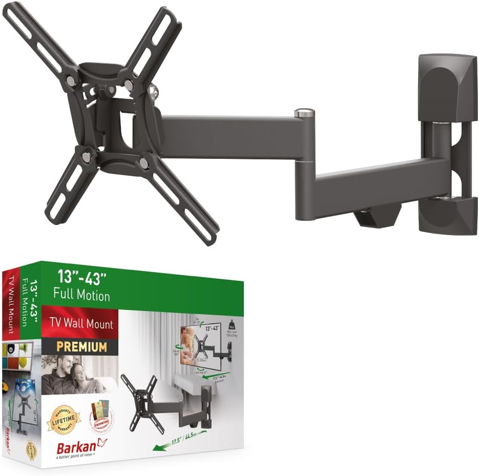 Barkan TV Wall Mount, 13-43 inch Full Motion Articulating - 4 Movement Flat/Curved Screen Bracket, Holds up to 25kg, Patented, UL Listed, Fits LED OLED LCD (2400)