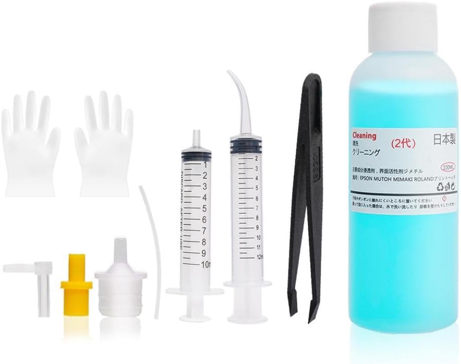 100ML Inkjet Printer Cleaning Liquid Kit Unclog Printhead Cap Station For Print Head Nozzle Flush Compatible With(Liquid With Tool)