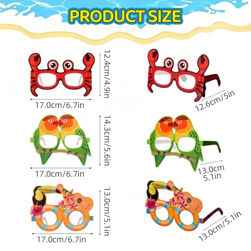 Angirlish 32Pcs Hawaiian Party Decorations Beach Party Paper Eyeglasses Bulk - Summer Luau Pool Photo Props Party Favors Fun Glasses Tropical Pool Props — view 6