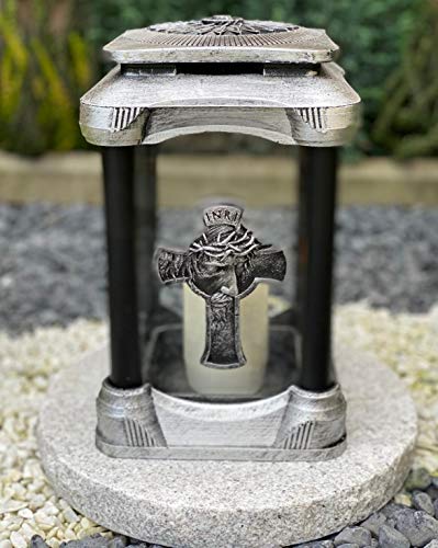 Lámpara de tumba con diseño de cruz de Jesús, vela para tumba, decoración para tumba, decoración de jardín, incluye vela para tumba