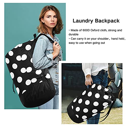 Xigua Polka Dot Laundry Bag Backpack With Shoulder Straps, Portable Clothes Hamper Backpack With Drawstring Closure For College, Travel, Laundromat, Apartment #TOP5