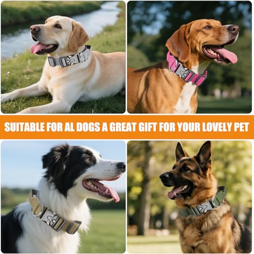 Taktisches Halsband Hund mit Griff, Hundehalsband Breit Gepolstert mit Metallschnalle, Verstellbar Nylon Dog Collar für Mittlere Große Hunde (Rot, L)