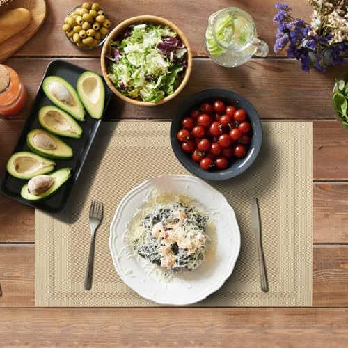 Image of Aofmee Placemats Set of 6, Washable PVC Place Mats, Heat Resistant Non-Slip Table Mats, Woven Vinyl Plastic Placemats for Dining Table Decor, Stain Resistant Kitchen Table Placemats, Easy to Clean