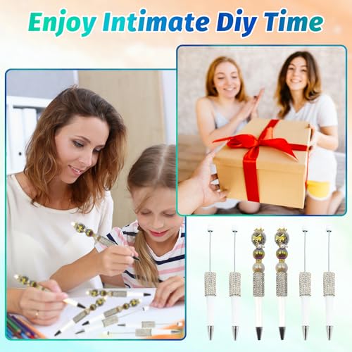 Image of 75 Pcs DIY Diamond Beadable Pen Kit - 25 Plastic Rhinestone Beaded Pens Bulk with Refills & Bags - Fancy Cute Glitter Pens for Crafting, Students & Teachers - School Supplies (White)
