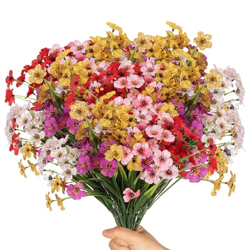 20 Bundles Artificial Flowers for Outdoors UV Resistant No Fade Fake Plastic Flowers Decoration Faux Plastic Greenery Garden Indoor Home Yard Kitchen Office Wedding Porch Window Bo image 4